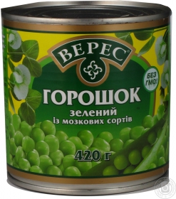 Горошек Верес зеленый с мозговых сортов 420г Украина