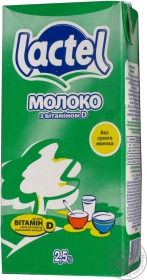 Молоко Лактель ультрапастеризованное с витамином Д 2.5% 1л Украина