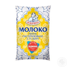 Молоко Добряна пастеризованное 2.7% 900г пленка Украина
