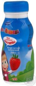 Йогурт питний 1,4% Маша і Медвідь полуничний пластикова пляшка 200г