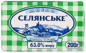 Масло Селянское Бутербродное сладкосливочное 63% 200г Украина