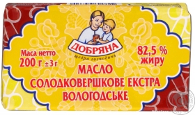 Масло Добряна Вологодское сладкосливочное 82.5% 200г Украина