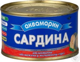 Сардины Аквамарин обжаренная в томатном соусе 240г Украина