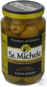 Оливки зелені без кісточки сорт Халкідікі St.Michele склобанка 360г