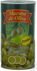 Оливки Маэстро де Олива зеленые с лимоном 370мл Испания