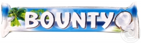 Батончик Bounty в молочно-шоколадній глазурі та кокосовою начинкою 57г