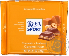 Шоколад молочний з карамельно-горіховою начинкою Ritter Sport 100г