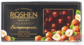 Шоколад экстрачерный Рошен Классик с целыми лесными орехами 100г плиточный Украина