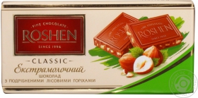 Шоколад экстрамолочный Рошен Классик с дроблеными лесными орехами 100г плиточный Украина