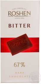 Шоколад чорний Bitter 67% cocoa Roshen 100г