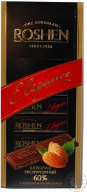 Шоколад экстрачерный Рошен Элеганс с дробленым миндалем 100 г плиточный Украина