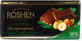 Шоколад экстрачерный Рошен Классик с дроблеными лесными орехами 100г плиточный Украина