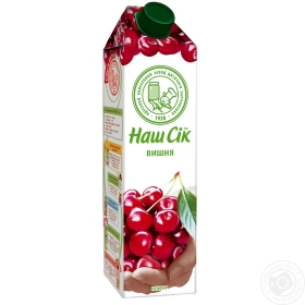 Нектар Наш Сок вишневый неосветленный пастеризованный 950мл Украина