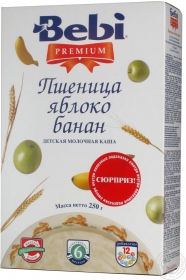 Каша детская молочная Беби Премиум пшеница яблоко банан 250г Словения