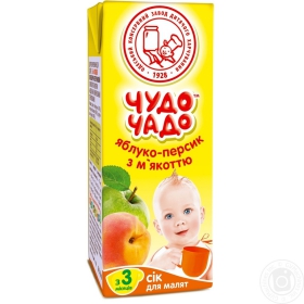 Сок Чудо-Чадо яблочно-персиковый с мякотью и сахаром 200мл Украина