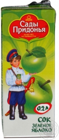 Сок Сады Придонья зеленое яблоко восстановленный 200мл Россия