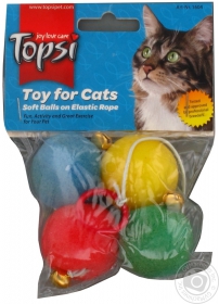 Іграшка для тварин Topsi М&#39;ячики на гумовій мотузці 1604 4шт