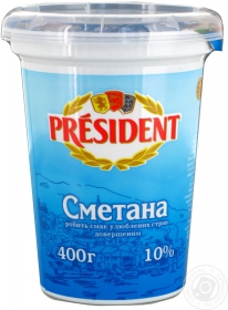 Сметана Президент 10% 400г Украина