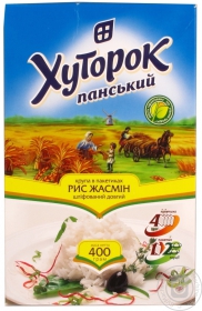 Рис Хуторок Панский жасмин длиннозерный шлифованный в пакетиках 400г Украина