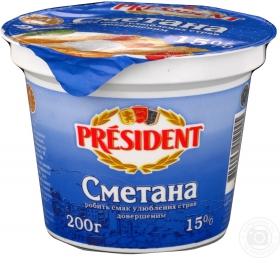 Сметана Президент 15% 200г Украина