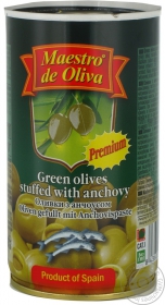 Оливки Маэстро де Олива зеленые с анчоусами 370мл Испания