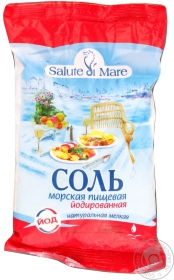 Соль Salute di Mare морская пищевая мелкая йодированная 600г Украина
