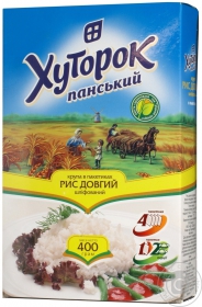 Рис Хуторок Панский длиннозерный шлифованный в пакетиках 400г Украина