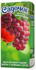 Нектар Садочок яблочно-виноградный из красных сортов осветленный пастеризованный 1л Украина