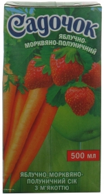 Сік Садочок Яблуко,морква,полуниця з м&#39;якіттю та цукром 0,5л