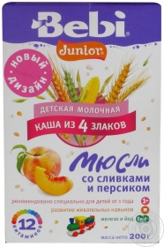 Мюслі з вершками і персиком Bebi junior 200г