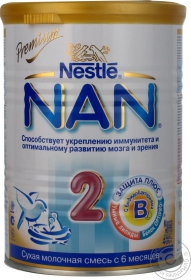 Суміш молочна Nestle Нан 2 з вітаміном В з пребіотиками залізна банка 400г