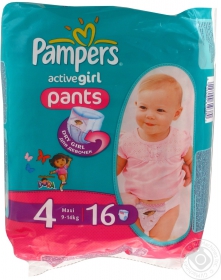 Пiдгузники-трусики дитячi Pampers Active Girl Maxi 9-14кг Микро уп.16