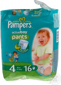 Пiдгузники-трусики дитячi Pampers Active Boy Maxi 9-14кг Микро уп.16