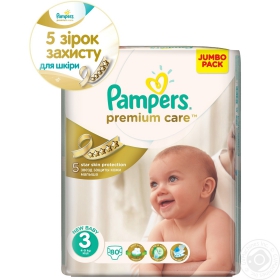 Підгузники дитячі Pampers Prem.Care Midi Джамбо 4-9 кг 80шт