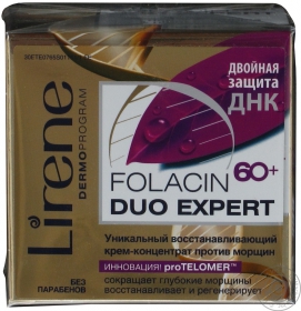 Крем-концентрат унікальний відновлюючий для шкіри обличчя проти зморшокLirene Folacin DUO Expert 60+ день/ніч 50мл