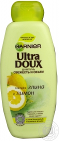 Шампунь для волосся Garnier Ultra Doux для нормального та жирного волося М&#39;яка Глина та Лимон 400мл