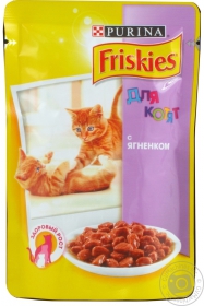 Корм Friskies з Ягням. Шматочки у підливці. Консервований повнораціонний корм для кошенят 100г