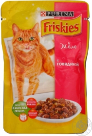 Корм Friskies з Яловичиною. Шматочки у желе. Консервований повнораціонний корм для котів 100г