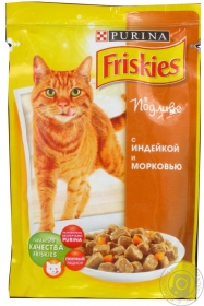 Корм Friskies з Індичкою та Морквою. Шматочки у підливці. Консервованийповнораціонний корм для котів 100г