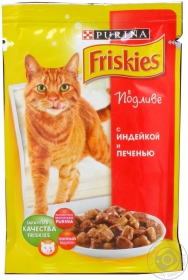 Корм Friskies з Індичкою та Печінкою. Шматочки у підливці. Косервованийповнораціонний корм для котів 100г