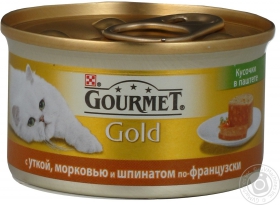 Консерва для котів Gourmet Gold качка морква шпин.шмат.пашт 85г